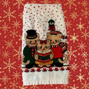 Vintage Kitten Cat Carollers Hand Towel - Christmas Festive Cat Hand Towel Retro